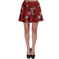 Gothic Woman Rose Bats Pattern Red Skater Skirt by snowwhitegirl