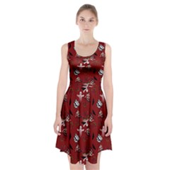 Gothic Woman Rose Bats Pattern Red Racerback Midi Dress by snowwhitegirl