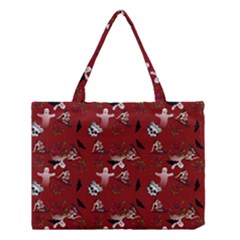 Gothic Woman Rose Bats Pattern Red Medium Tote Bag by snowwhitegirl