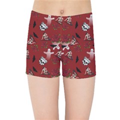 Gothic Woman Rose Bats Pattern Red Kids Sports Shorts by snowwhitegirl