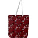 Gothic Woman Rose Bats Pattern Red Full Print Rope Handle Tote (Large) View1