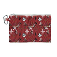 Gothic Woman Rose Bats Pattern Red Canvas Cosmetic Bag (large) by snowwhitegirl