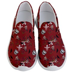 Gothic Woman Rose Bats Pattern Red Men s Lightweight Slip Ons by snowwhitegirl