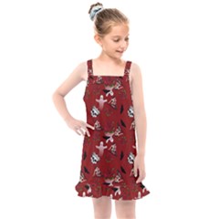 Gothic Woman Rose Bats Pattern Red Kids  Overall Dress