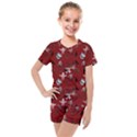 Gothic Woman Rose Bats Pattern Red Kids  Mesh Tee and Shorts Set View1