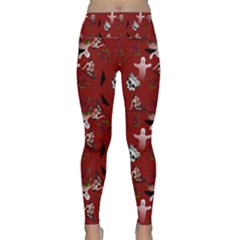 Gothic Woman Rose Bats Pattern Red Lightweight Velour Classic Yoga Leggings