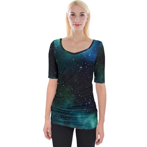 Galaxy Sky Blue Green Wide Neckline Tee by snowwhitegirl