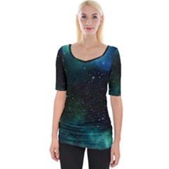 Galaxy Sky Blue Green Wide Neckline Tee