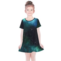 Galaxy Sky Blue Green Kids  Simple Cotton Dress by snowwhitegirl