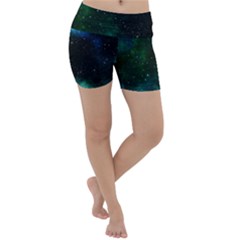 Galaxy Sky Blue Green Lightweight Velour Yoga Shorts