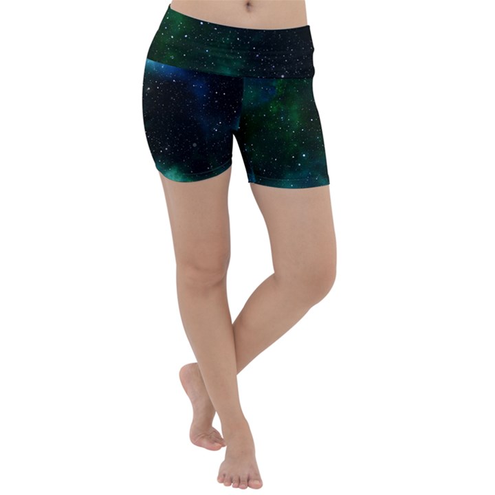 Galaxy Sky Blue Green Lightweight Velour Yoga Shorts