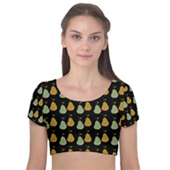 Pears Black Velvet Short Sleeve Crop Top 