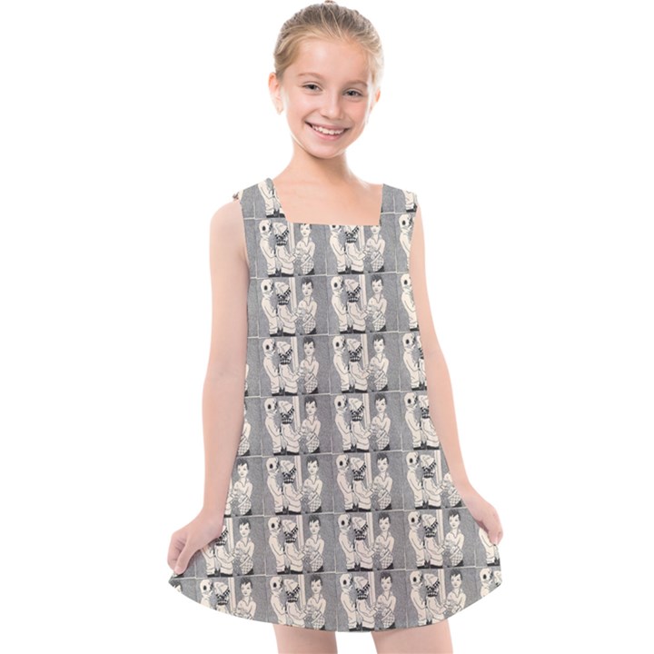 Vintage Girl With Basket Comic Kids  Cross Back Dress