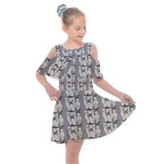 Vintage Girl With Basket Comic Kids  Shoulder Cutout Chiffon Dress