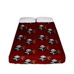 Panda With Bamboo Red Fitted Sheet (full/ Double Size) by snowwhitegirl