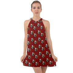 Panda With Bamboo Red Halter Tie Back Chiffon Dress by snowwhitegirl