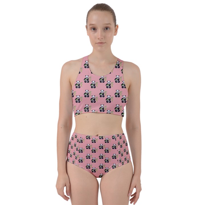 Panda With Bamboo Pink Racer Back Bikini Set