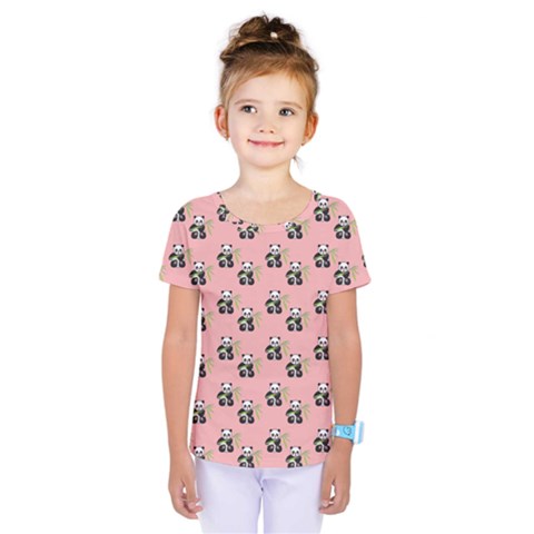 Panda With Bamboo Pink Kids  One Piece Tee by snowwhitegirl