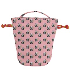 Panda With Bamboo Pink Drawstring Bucket Bag