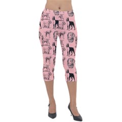 Dog Pattern Pink Lightweight Velour Capri Leggings 