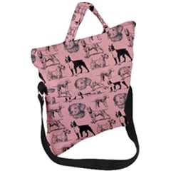 Dog Pattern Pink Fold Over Handle Tote Bag