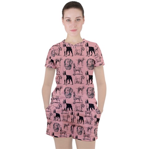 Dog Pattern Pink Women s Tee And Shorts Set by snowwhitegirl