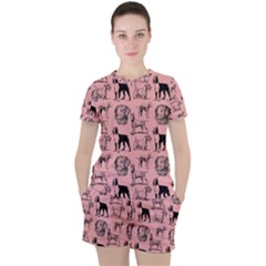 Dog Pattern Pink Women s Tee And Shorts Set