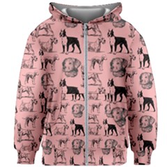 Dog Pattern Pink Kids Zipper Hoodie Without Drawstring