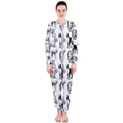 Dog Pattern White Onepiece Jumpsuit (ladies)  by snowwhitegirl