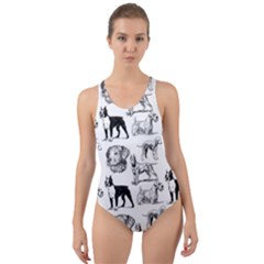 Dog Pattern White Cut-out Back One Piece Swimsuit by snowwhitegirl