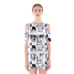 Dog Pattern White Shoulder Cutout One Piece Dress