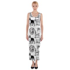 Dog Pattern White Fitted Maxi Dress by snowwhitegirl