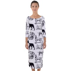 Dog Pattern White Quarter Sleeve Midi Bodycon Dress by snowwhitegirl