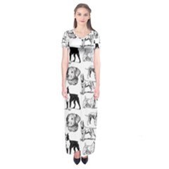 Dog Pattern White Short Sleeve Maxi Dress by snowwhitegirl