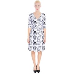 Dog Pattern White Wrap Up Cocktail Dress by snowwhitegirl