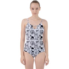 Dog Pattern White Cut Out Top Tankini Set by snowwhitegirl