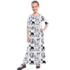 Dog Pattern White Kids  Quarter Sleeve Maxi Dress by snowwhitegirl