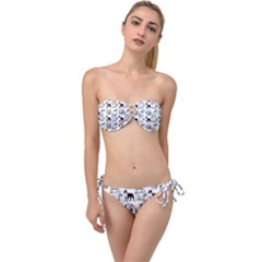 Dog Pattern White Twist Bandeau Bikini Set by snowwhitegirl