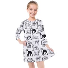 Dog Pattern White Kids  Quarter Sleeve Shirt Dress by snowwhitegirl