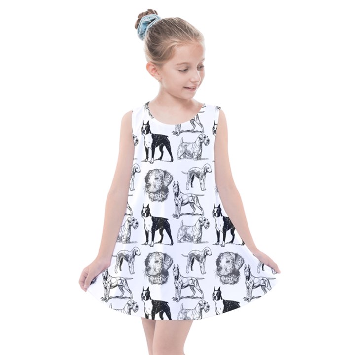 Dog Pattern White Kids  Summer Dress