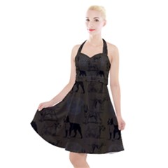 Dog Pattern Brown Halter Party Swing Dress 