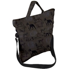 Dog Pattern Brown Fold Over Handle Tote Bag