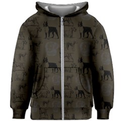 Dog Pattern Brown Kids Zipper Hoodie Without Drawstring