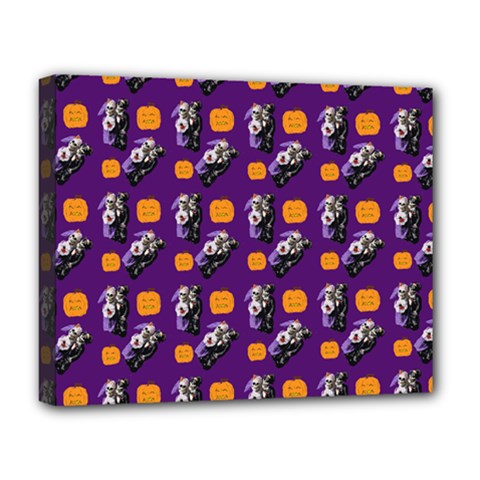 Halloween Skeleton Pumpkin Pattern Purple Deluxe Canvas 20  X 16  (stretched) by snowwhitegirl