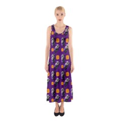 Halloween Skeleton Pumpkin Pattern Purple Sleeveless Maxi Dress by snowwhitegirl