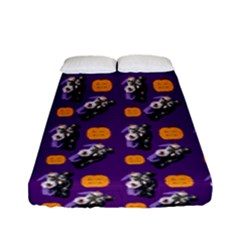 Halloween Skeleton Pumpkin Pattern Purple Fitted Sheet (full/ Double Size) by snowwhitegirl