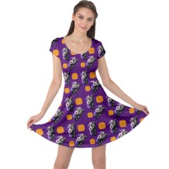 Halloween Skeleton Pumpkin Pattern Purple Cap Sleeve Dress by snowwhitegirl