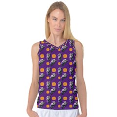 Halloween Skeleton Pumpkin Pattern Purple Women s Basketball Tank Top by snowwhitegirl