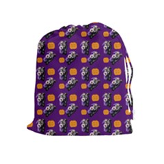 Halloween Skeleton Pumpkin Pattern Purple Drawstring Pouch (xl) by snowwhitegirl