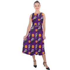 Halloween Skeleton Pumpkin Pattern Purple Midi Tie-back Chiffon Dress by snowwhitegirl